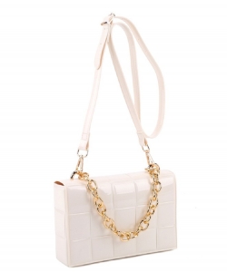 Chain Accent Woven Effect Jelly 2-Way Shoulder Bag Cross Body LCS2888 PEARL